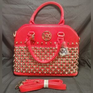 NX Red Studded Top-Handle Satchel – NWT